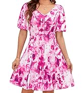 GRACE KARIN Womens Dresses Summer 2025 Floral Pleated Short Sleeve V Neck Casual Party Beach Wedd...