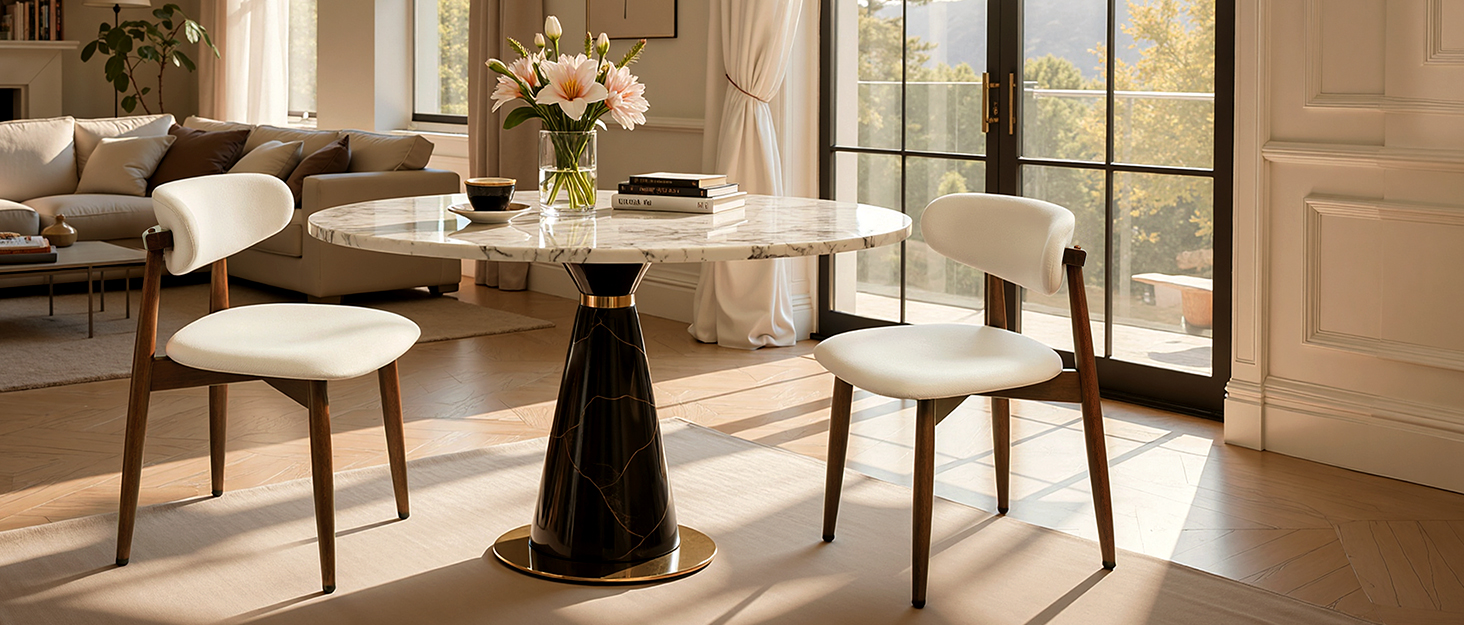 Wood dining chairs with curved back