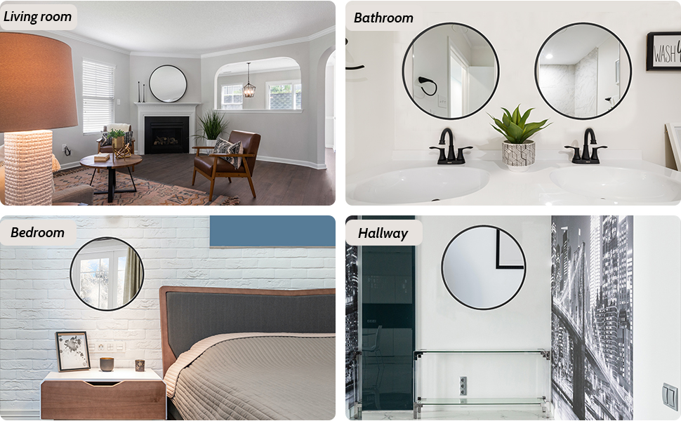 Sunniry Round Black Mirror, Round Mirror 24 inch, Black