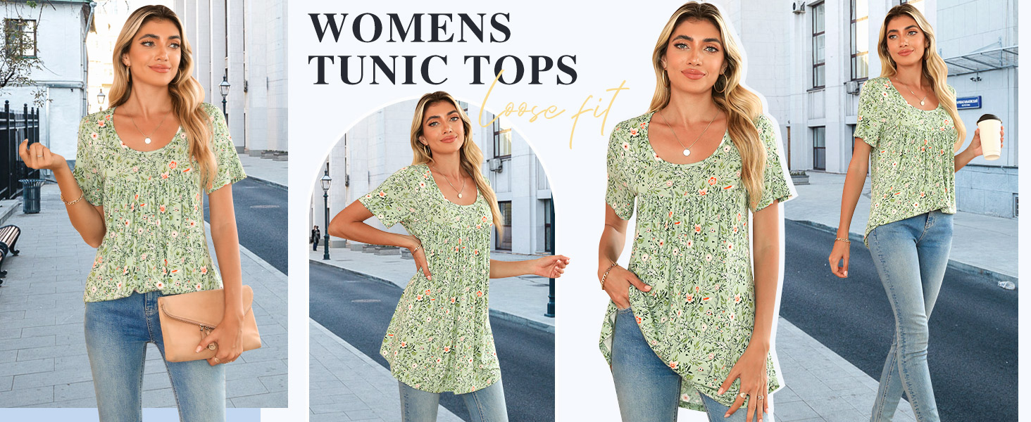 tops for women trendy short sleeve tunic tops