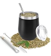 Yerba Mate Gourd Set mit zwei Bombillas 8oz Teetasse aus 18/8 Edelstahl doppelwandig hitzebeständ...