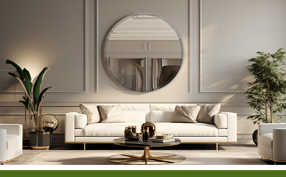 FARMER Frameless Round Mirror, 36 inch Circle Mirror with 1