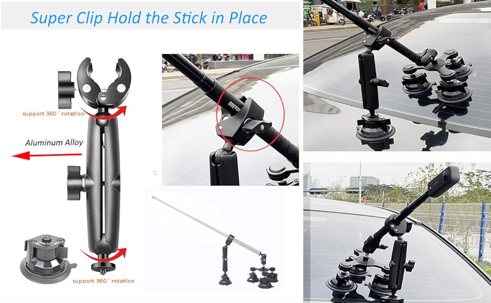 Fotoleey Heavy Duty Outside 4 Suction Cups 360 Camera Car