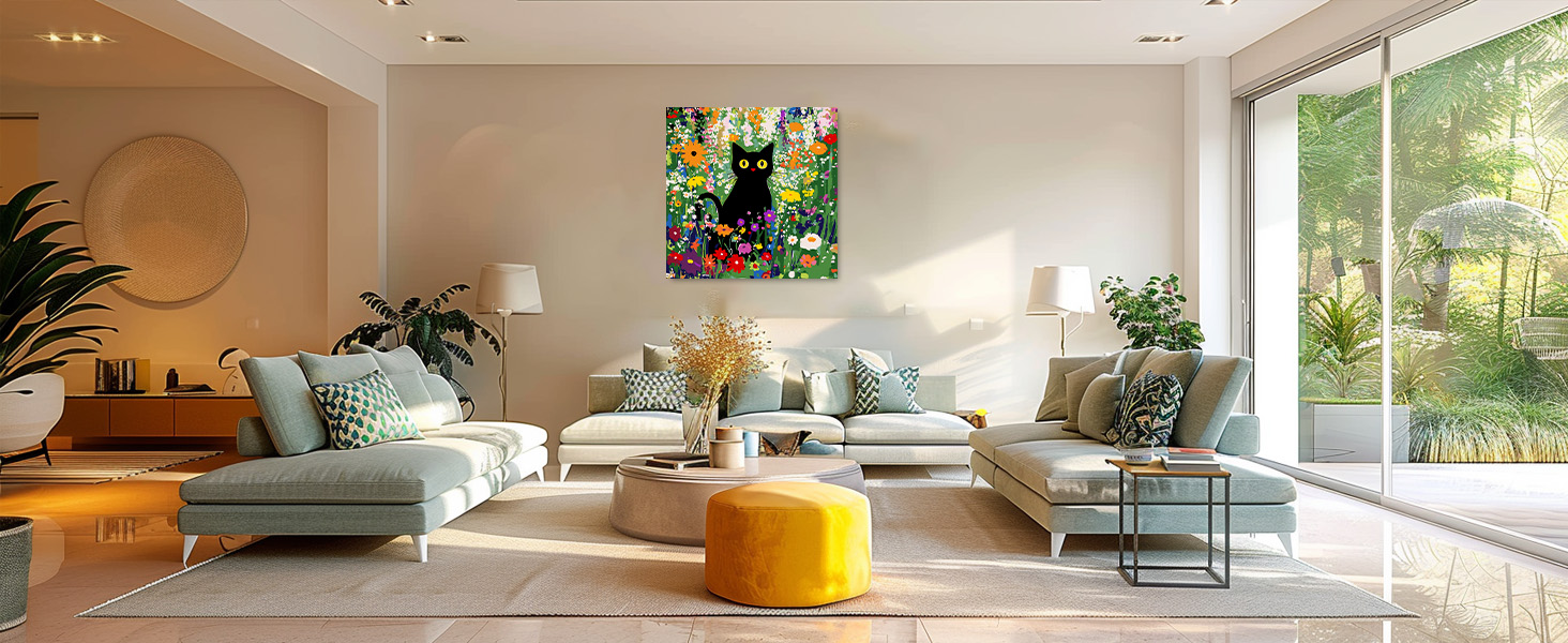 KEYIFA Paint by Numbers for Adults, Painting by Number Black Cat Canvas