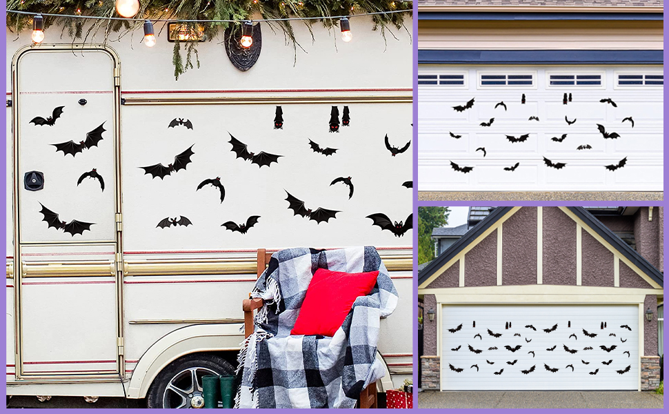 Whaline 20Pcs Halloween Bats Garage Door Black Bats