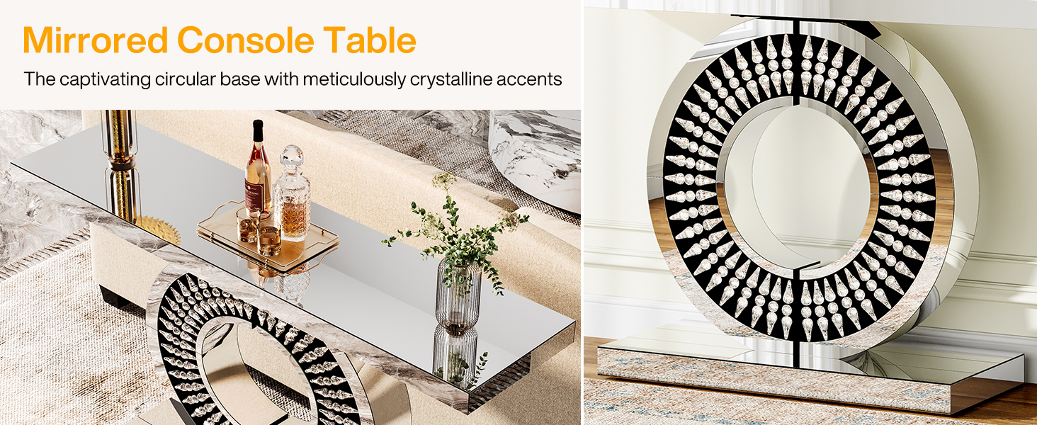 Tribesigns Modern Mirrored Console Table, Glass Sofa Table