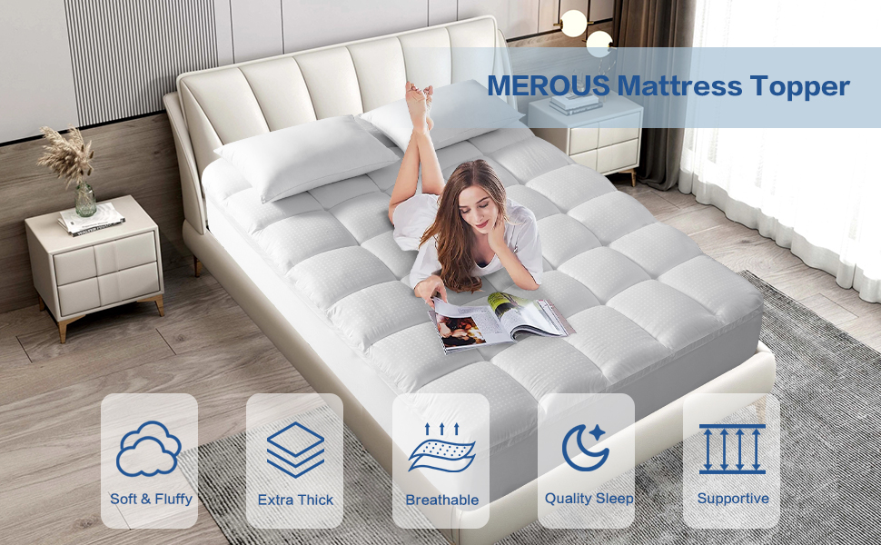 MEROUS King Mattress Topper Pillow Top 900GSM Extra Thick Ultra Soft & Breathable Mattress Pad
