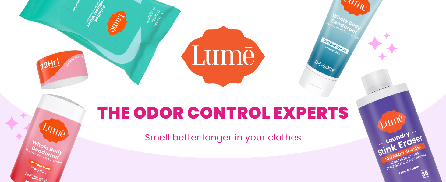 Odor control Brand with laundry, deodorant, cream, and wipes products