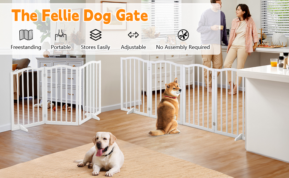 The Fellie Wooden Freestanding Dog Gate, 82cm Tall Foldable Stair Gate