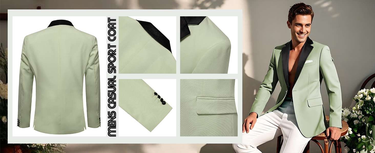 Suits for Men Wedding Corsage Blazer Jacket Groomsmen Sport Coat Sage Green Mardi Gras Carnival 