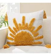 Adabana Boho Decorative Throw Pillow Covers 18x18 Tufted Yellow Sun Sunshine Pillow Cover for Bed...