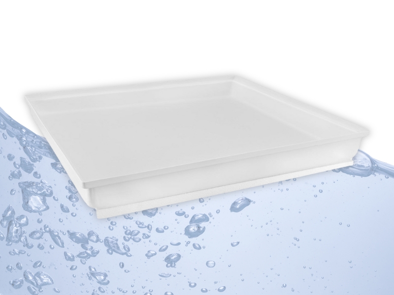 Three-quarter view of shower pan.
