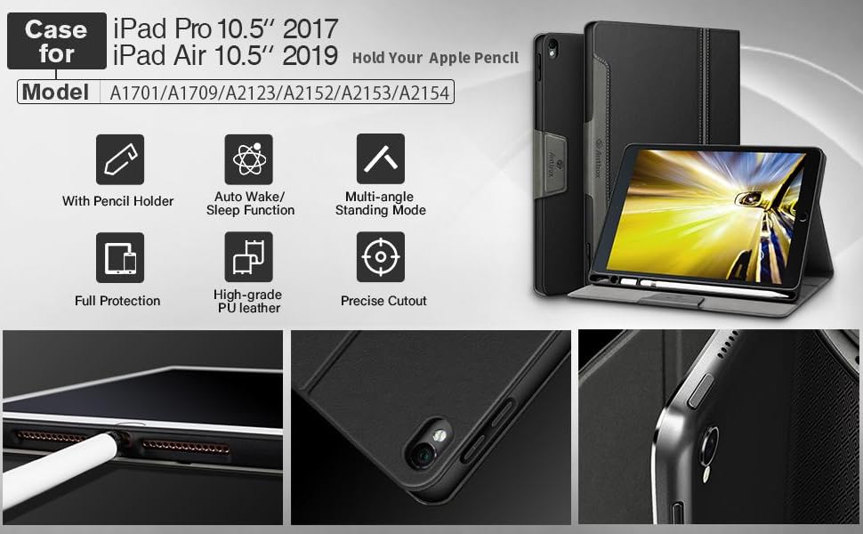 Antbox Case for iPad Pro 10.5 2017 / iPad Air 3 2019 with Built-in Pencil Holder Auto Sleep/Wake