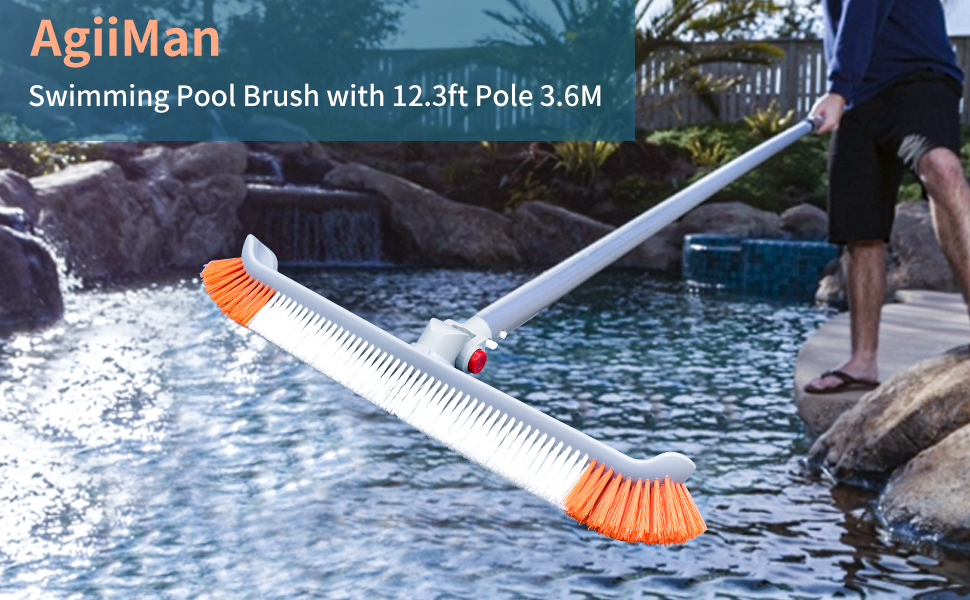 AgiiMan Swimming Pool Brushes with Pole 18 Polished Nylon Bristles Pool Brush Head