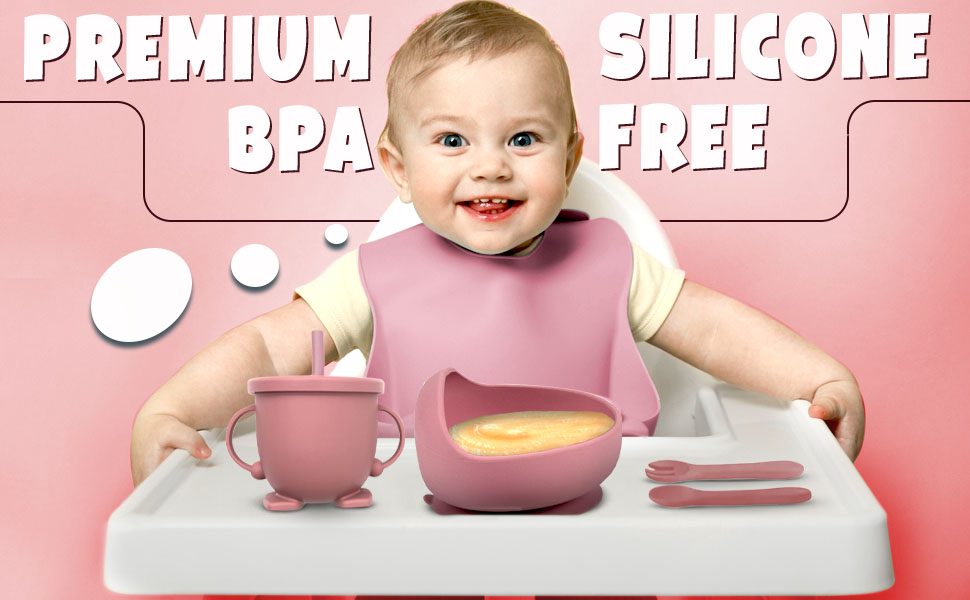 silicone baby feeding set; silicone weaning set: silicone baby weaning set; baby feeding set pink