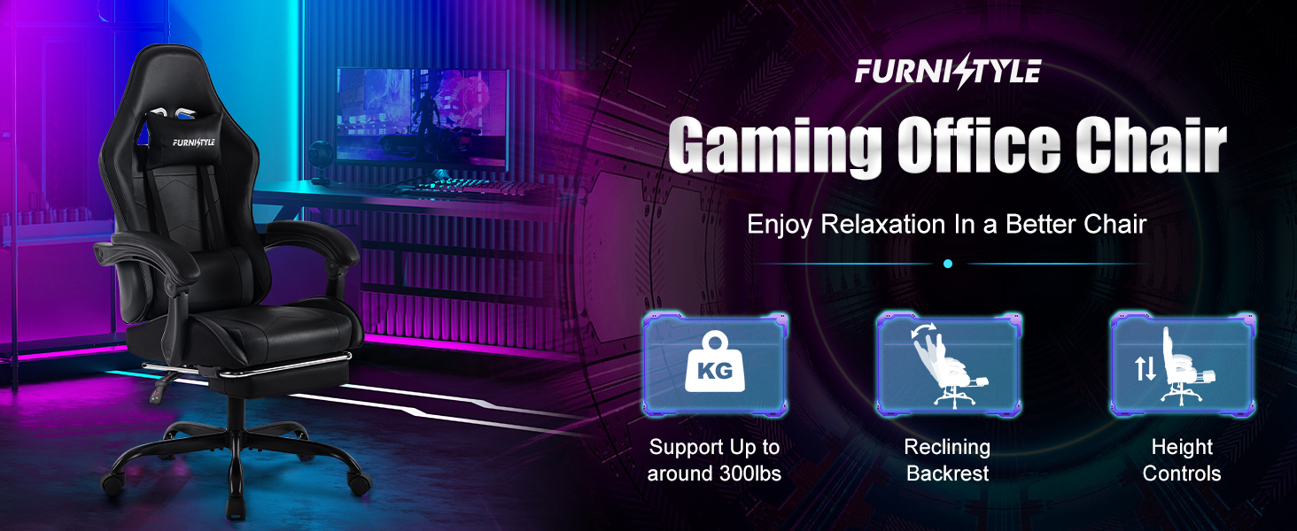 Furnistyle Gaming Chair, Reclining Computer Chair with