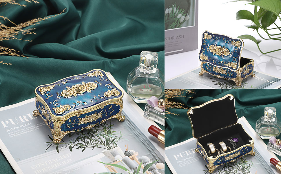 Jewelry Box metal Trinket Box Treasure Chest box  antique jewelry box gift small ring Earrings case