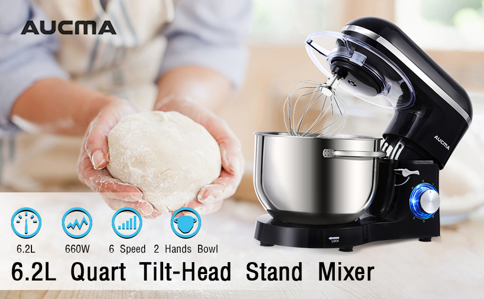 Aucma Stand Mixer, 6.2L Food Mixer for Baking 6 Speed 1400W TiltHead