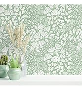 Safiyya Floral Peel and Stick Wallpaper Boho Contact Paper Green and White Wallpaper for Bedroom ...