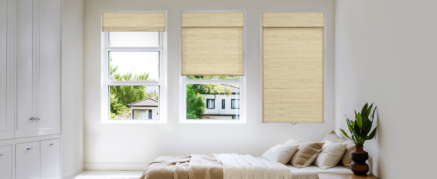 Pasoun Cordless Roman Shades Custom Natural Linen Weaving