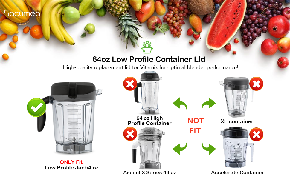 64 Oz Low Profile Lid Compatible with vitamix Blender Pitcher/Container/Jar/Cup