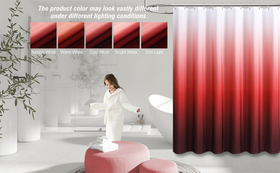 BTTN Red Fabric Shower Curtain, Ombre Linen Textured