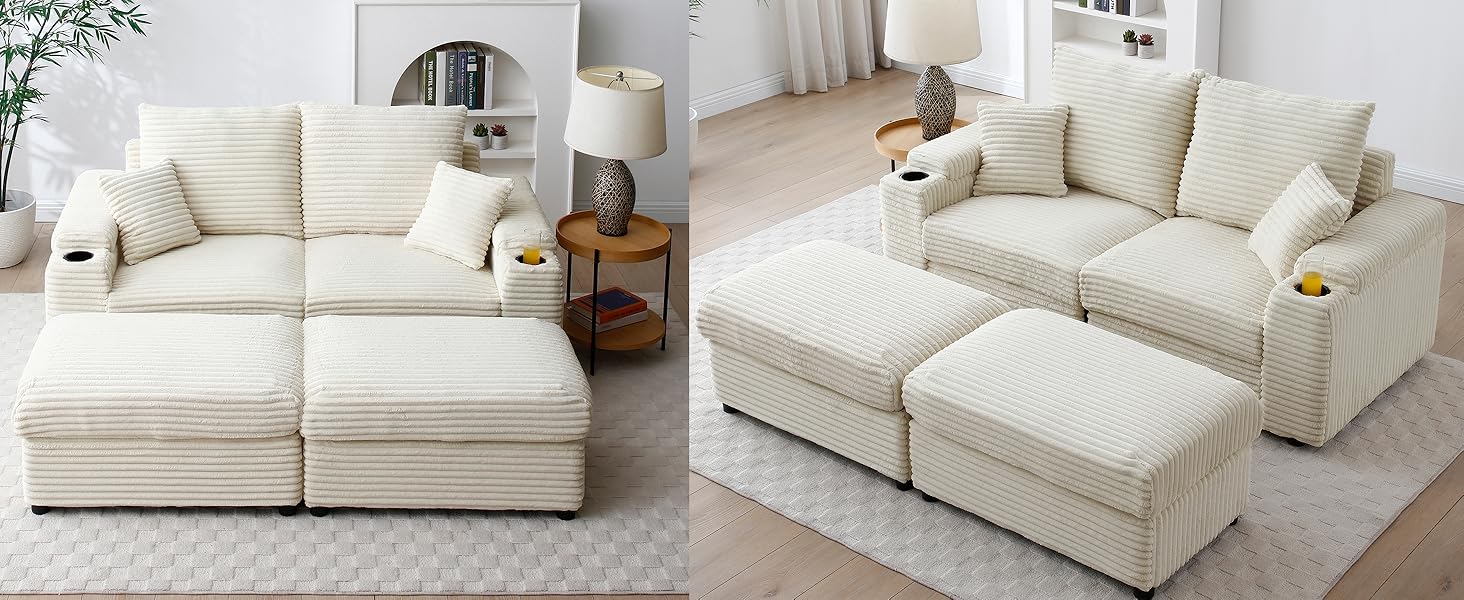 Asucoora Upholstered Loveseat with Ottoman, Deep Seat 2