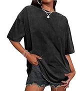 Oversized Tshirts for Women Short Sleeve Crew Neck Vintage Washed Basic Loose Casual Tees