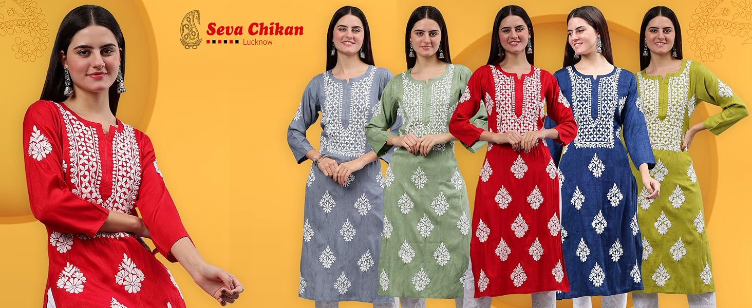 Seva Chikan Hand Embroidered Rayon Lucknowi Chikankari Kurta