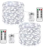 JMEXSUSS 2 Pack 200 LED Fairy Lights Battery Operated, 66Ft Outdoor Fairy String Lights with Remo...