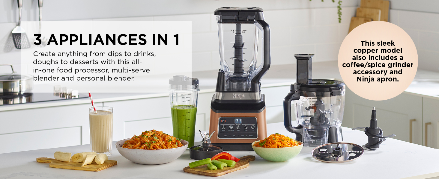 Ninja 3in1 Food Processor & Blender, Coffee & Spice Grinder, 5 Auto Programs; Blend, Max, Chop