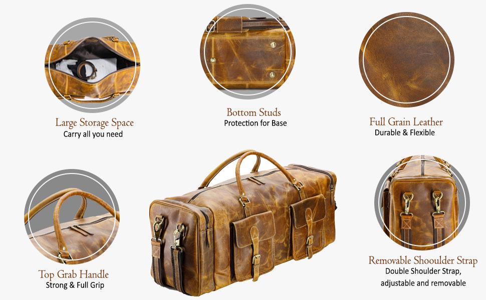 28 inch Duffel Bag Travel Sports Overnight Weekend Leather Duffle Bag for Gym Sports Cabin Holdall