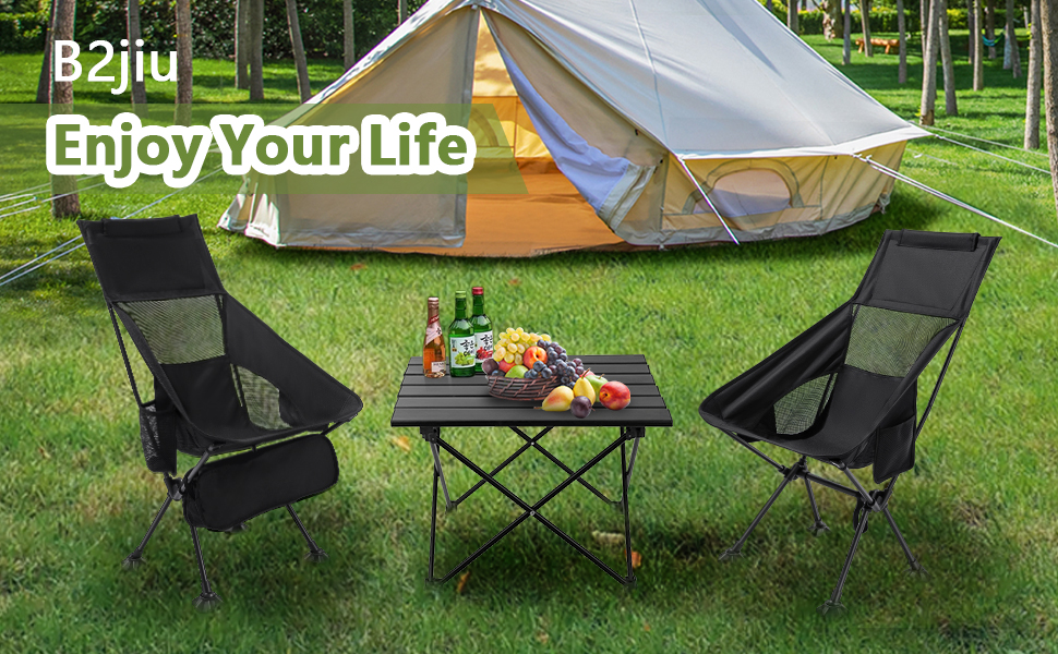 B2Jiu Portable Folding Camping Chairs, Compact High Back Camping Chair Lightweight Backpacking