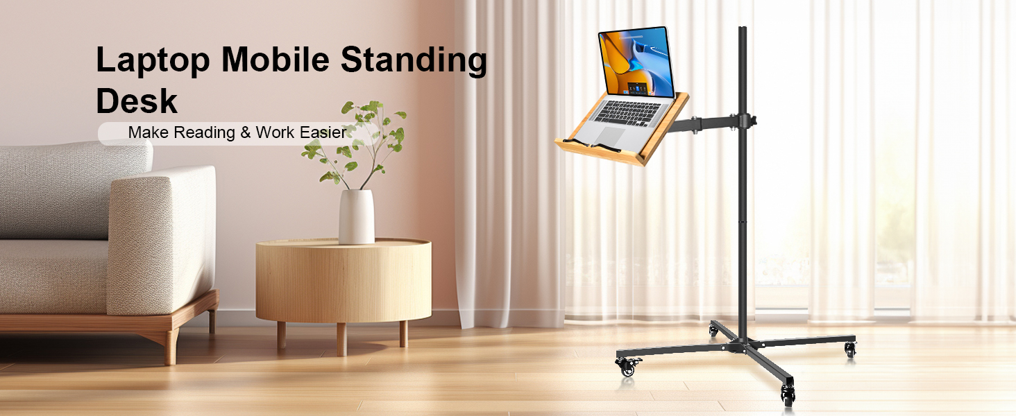 wishacc Rolling Bamboo Book Stand with Adjustable Height