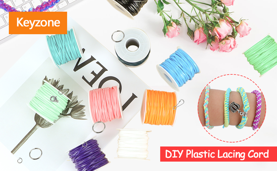 Lanyard String,15 Rolls Plastic String Lanyard Kit with 20