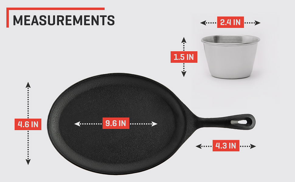 Uno Casa Cast Iron Fajita Skillet Set 9.8x7.3 Inch Pre