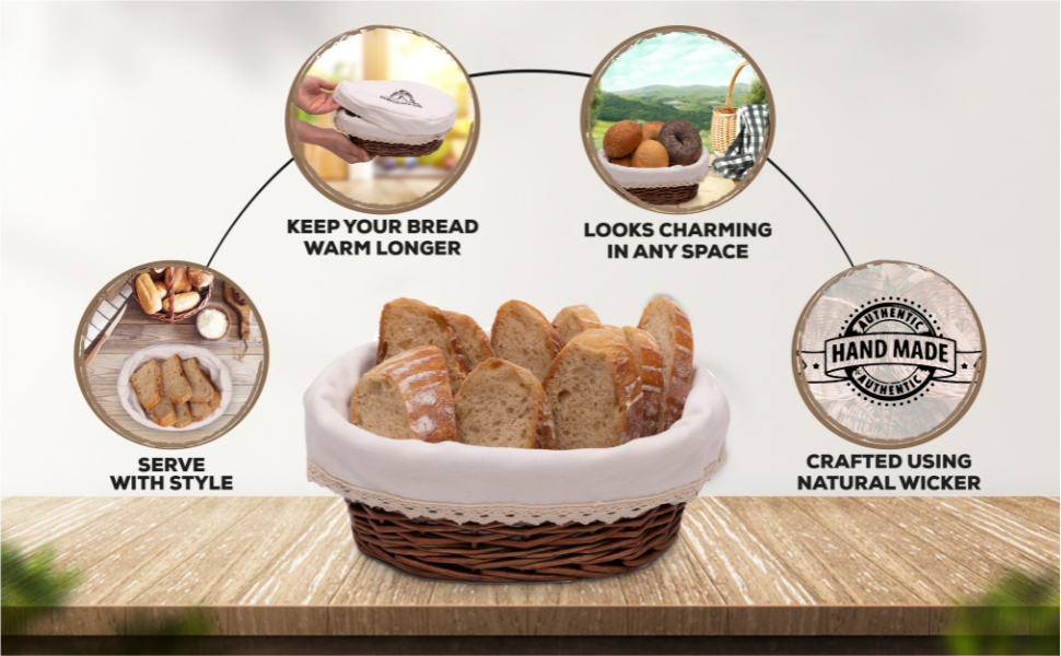 Medium Bread Basket for Serving Set 11x8" Wicker Basket with