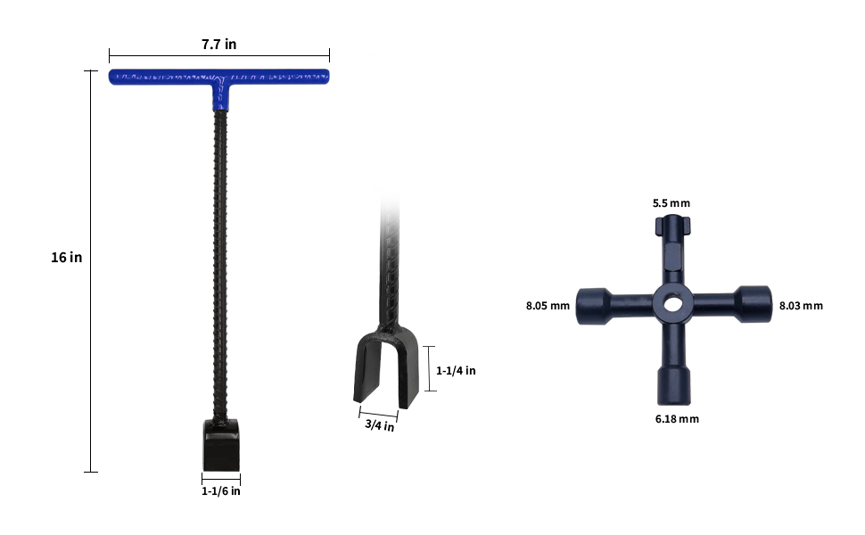PEXZEY Water Meter Key 16 inch Enforced Steel THandle for Curb Main