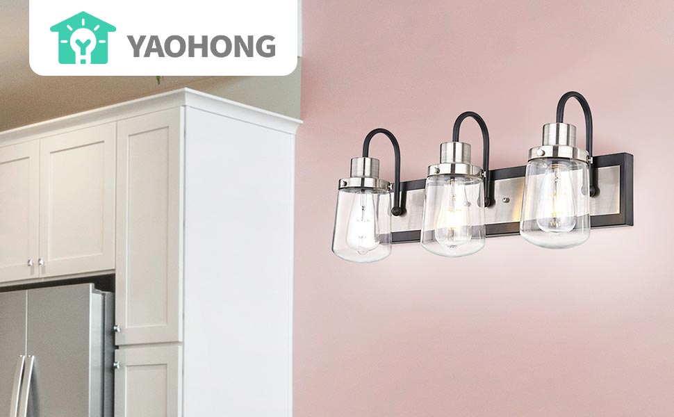 YAOHONG Modern Bathroom Vanity Light, Black Vanity Light with Satin