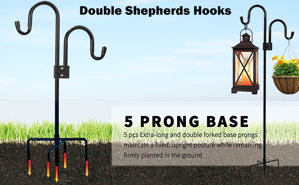 ADTSADDTO Double Shepherds Hook for Outdoor, 28.5 to 76 Inch Adjustable