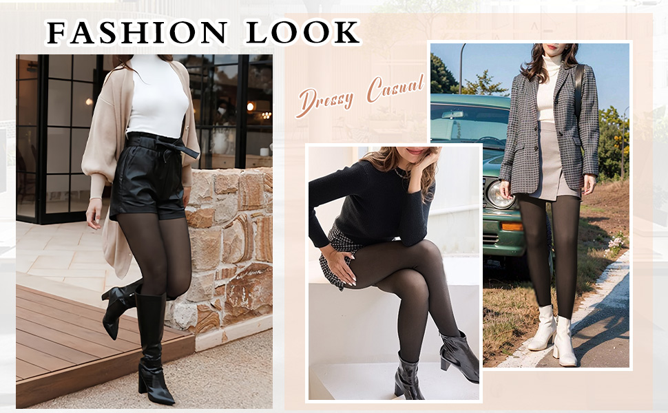 Fleece Lined Tights Sheer for Women-Fake Translucent Thermal Leggings