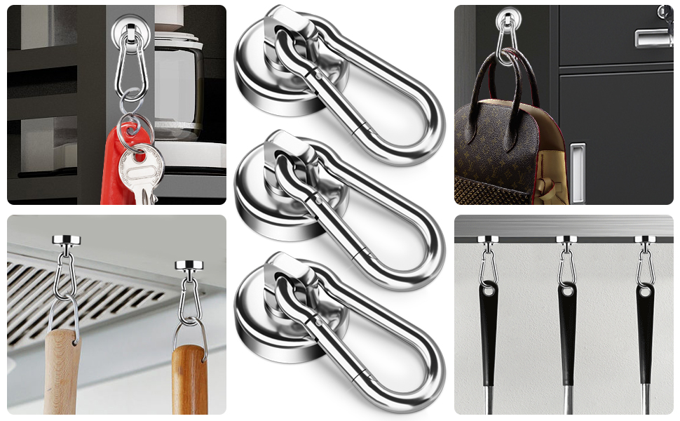 FINDMAG 4 Pack Hooks, 45.5 KG(100 LBS) Strong with Hook