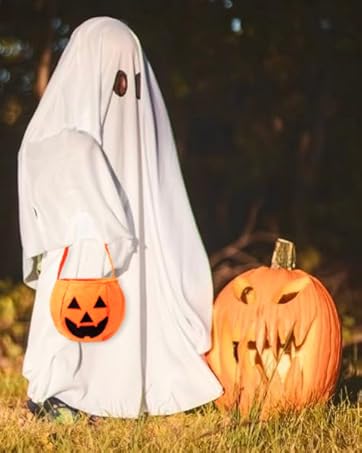 Ghost Costume for Kids,Toddler Ghost Costume with Pumpkin Bag,Spooky Halloween Costumes Boys