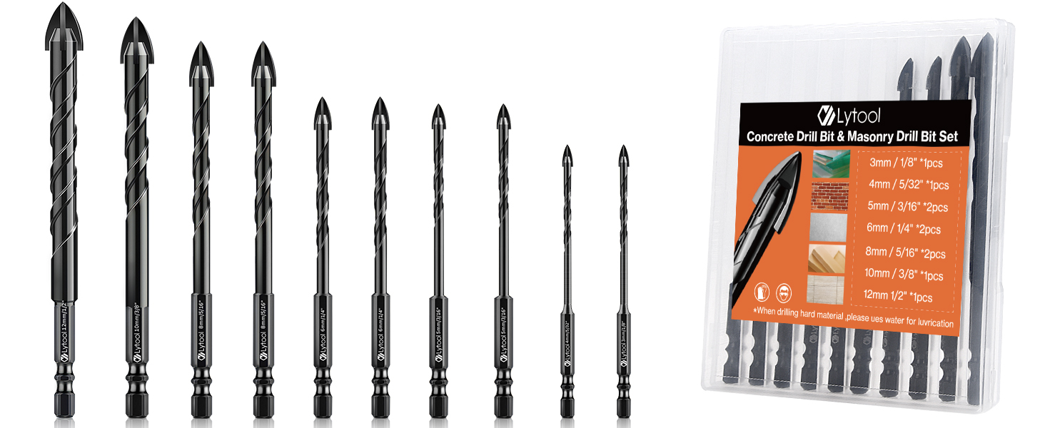 10 Pcs Masonry Drill Bits, Lytool Professional Tile Drill Bits Set for Porcelain/Glass/Brick