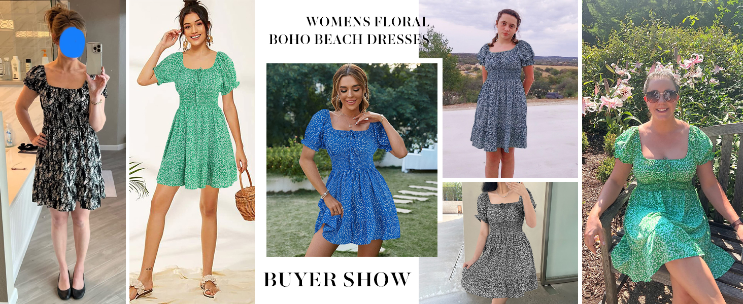 Heysolo Womens Boho Floral Smocked Dress