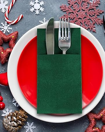 Christmas Green Disposable Napkins with Pocket