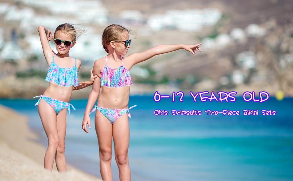 6-12 Years Girls Swimsuits Two-Piece Bikini Sets