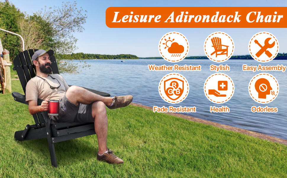 Wooden Folding Adirondack Chair, Half Pre-Assembled, Outdoor Patio Lounge Chair