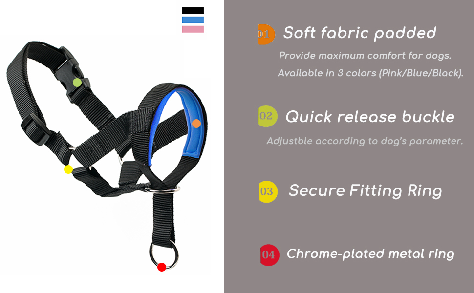 Dog Head Collar with Padded Fabric, Head Harness for Dogs, Anti pulling