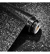 STICKEEP Black Chunky Glitter Wallpaper Stick and Peel for Bedroom Self Adhesive Sparkle Glitter ...